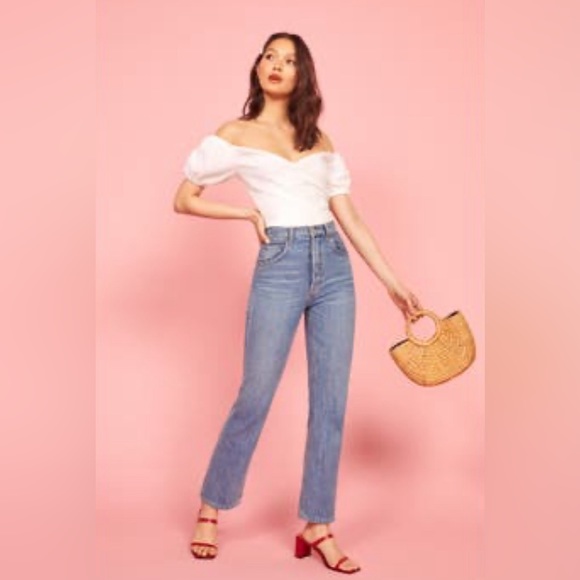 Reformation “Framboise Off the Shoulder Top” in Paper White - Picture 3 of 9